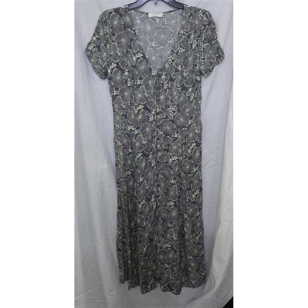 NWT Mododoc S V Neck Floral Maxi Dress Green Gray 129099
